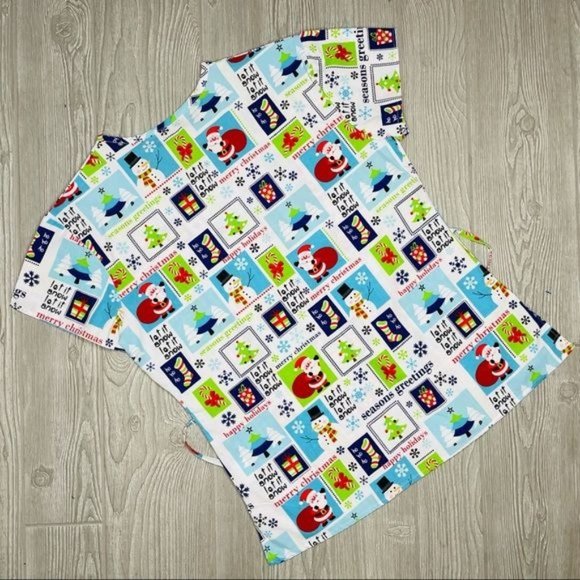 Cassandra O Christmas Santa and snowman nurse scrub top shirt sm pocket and tie - Picture 2 of 4